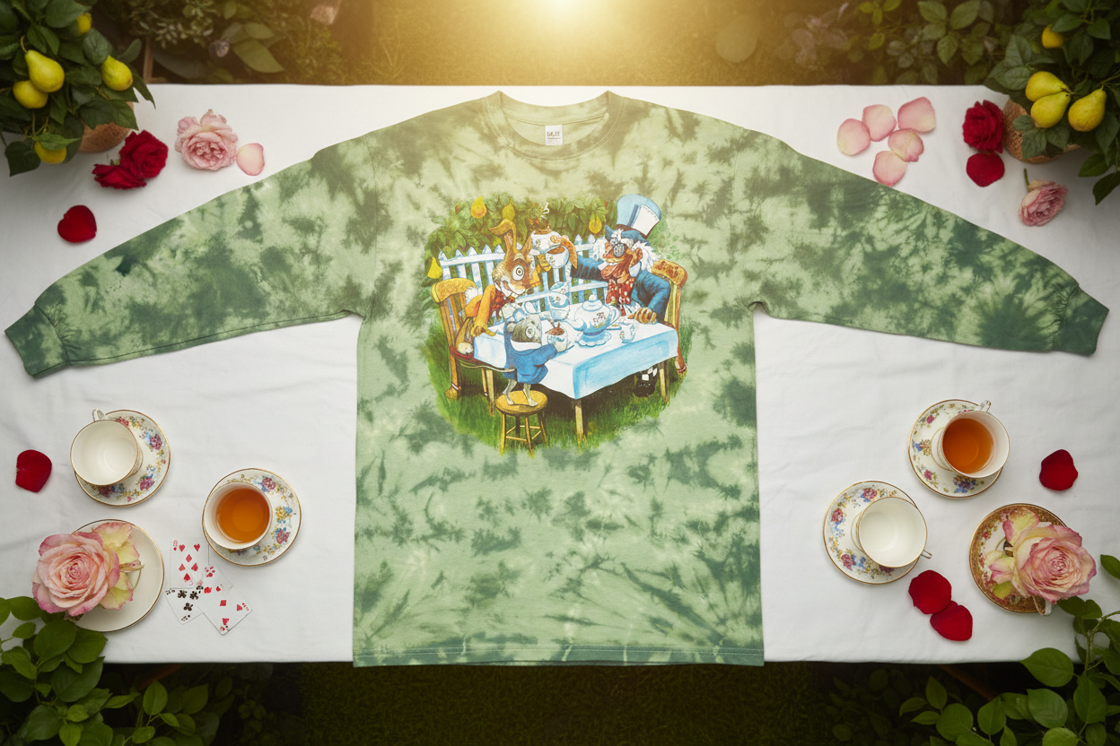 Alice in Wonderland Tea Party Long Sleeve Tie Dye Shirt - Overhead