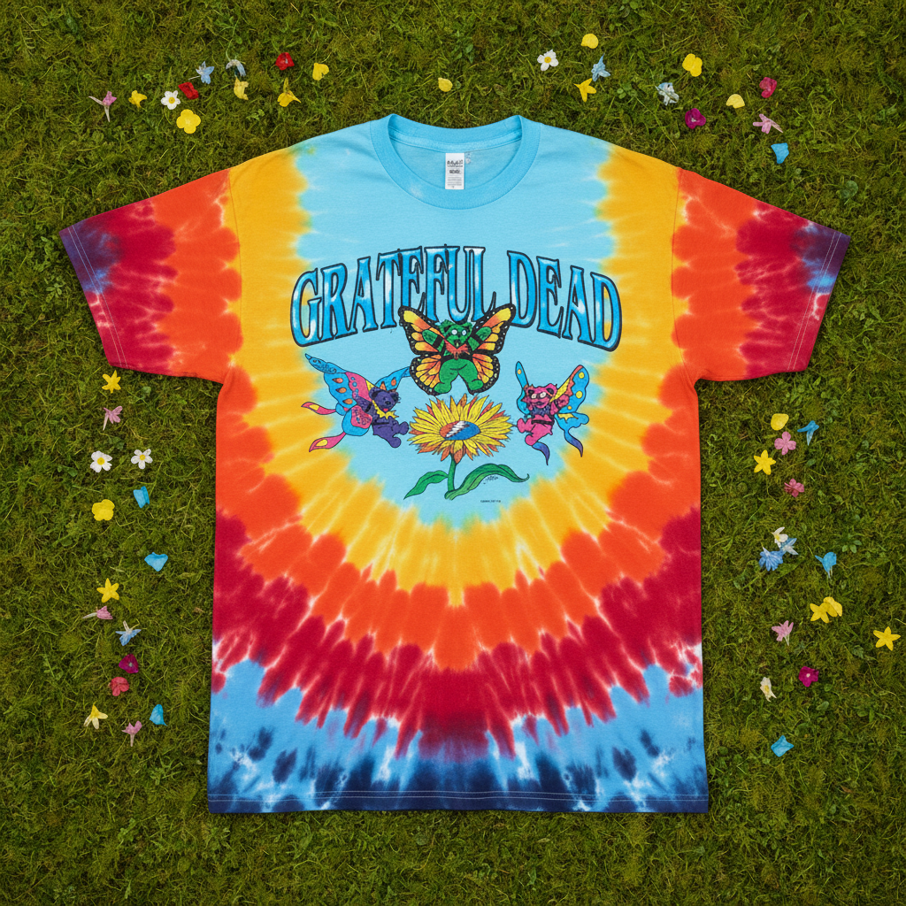 Grateful Dead Butterfly Bears Tie Dye T-Shirt - Full Flat Lay