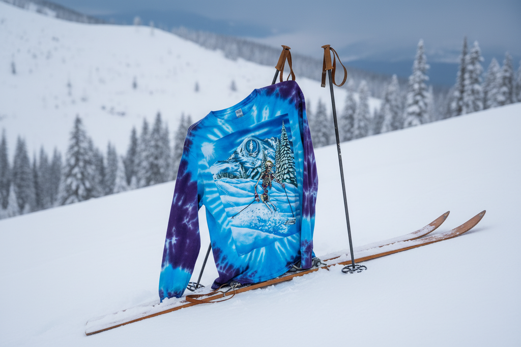 Grateful Dead Powderman Skiing Skeleton Long Sleeve Tie Dye