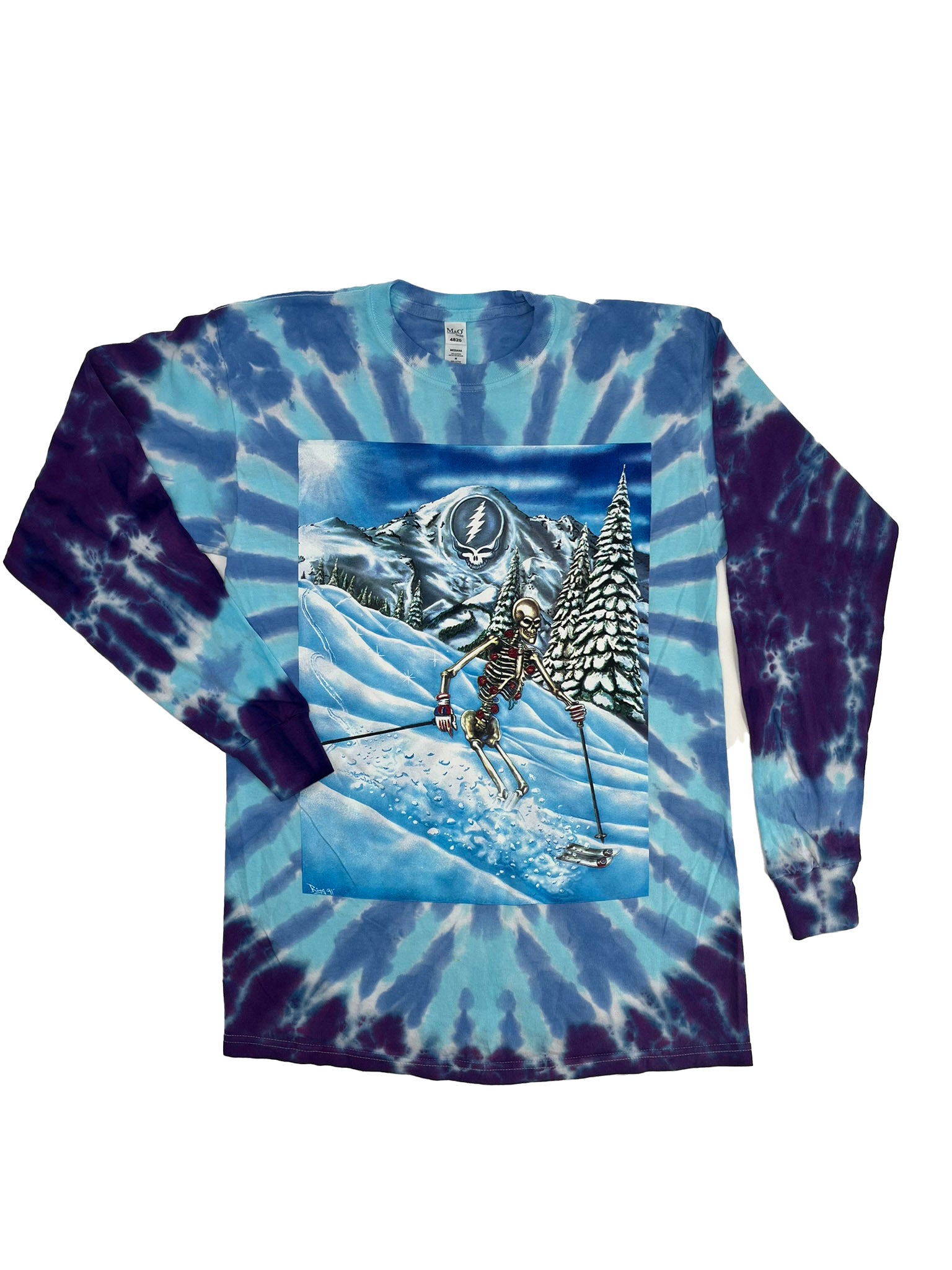 Grateful Dead Powderman Skiing Skeleton Long Sleeve Tie Dye