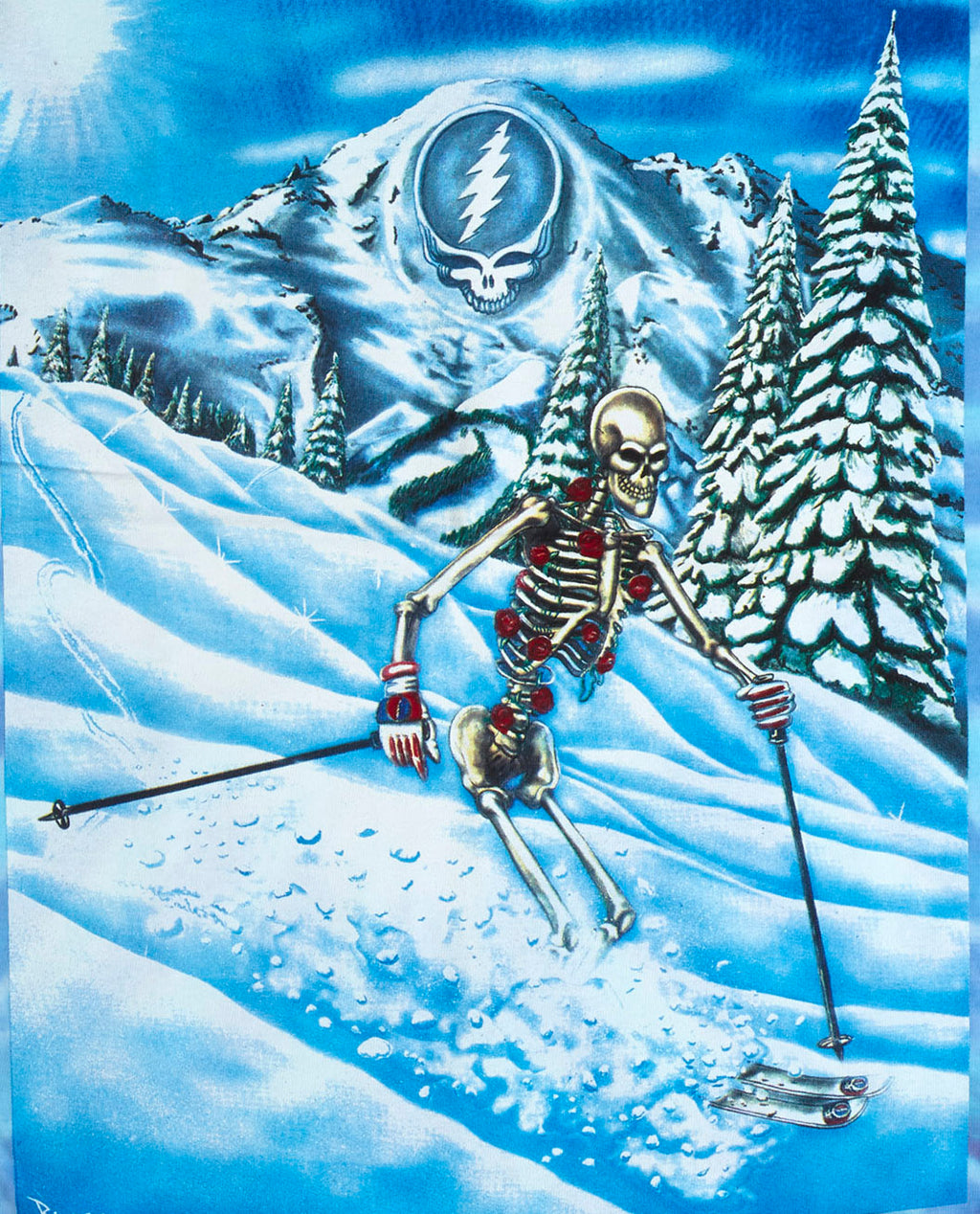 Grateful Dead Powderman Skiing Skeleton Long Sleeve Tie Dye