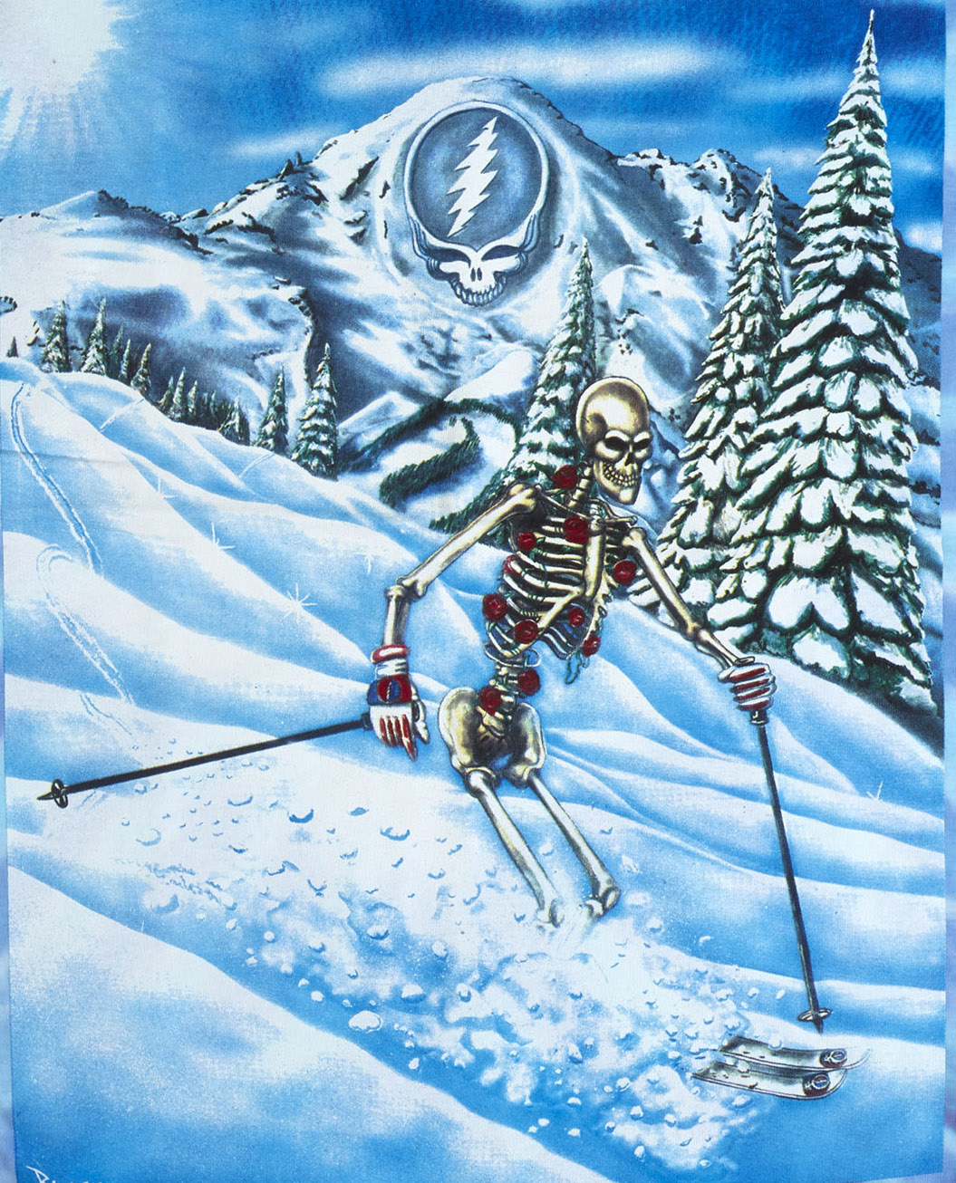 Grateful Dead Powderman Skiing Skeleton Tie Dye T-Shirt